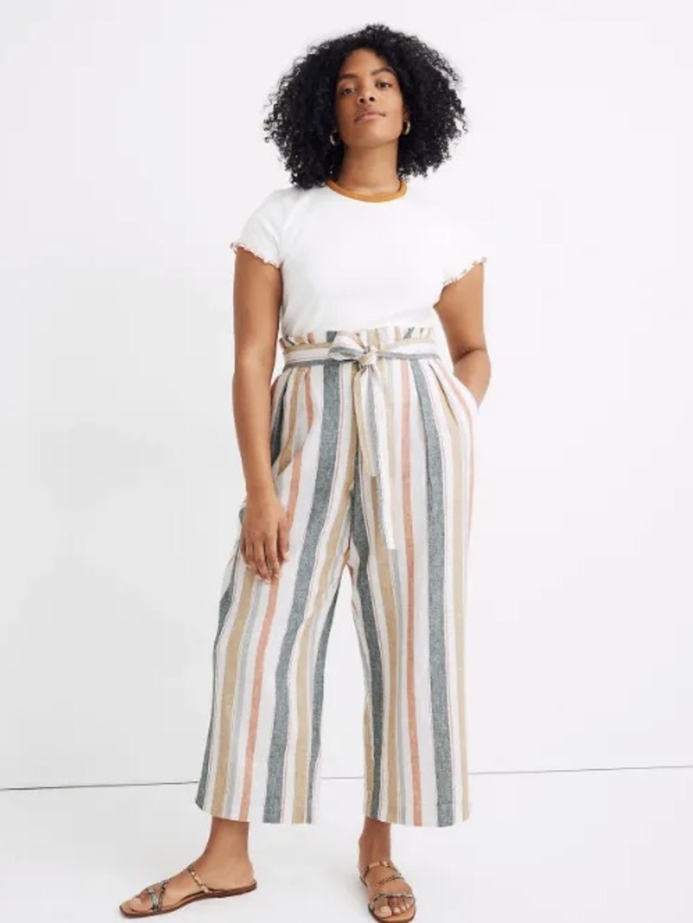 Tie-Waist Huston Pull-On Crop Pants in Stripe